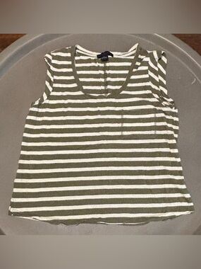Sanctuary Traveler Twist Sleeve Tee, Olive/White stripes, small